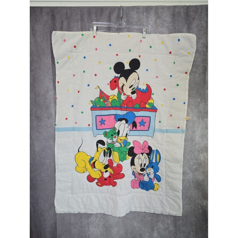 Vintage Dundee Disney Mickey Mouse & Friends Quilted Cotton Crib Blanket White